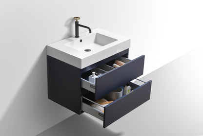 Bliss 30" Navy Blue Wall Mount Modern Bathroom Vanity