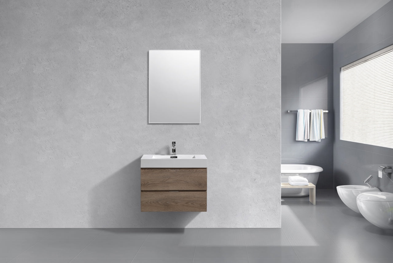 Bliss 30" Butternut Wood Wall Mount Modern Bathroom Vanity
