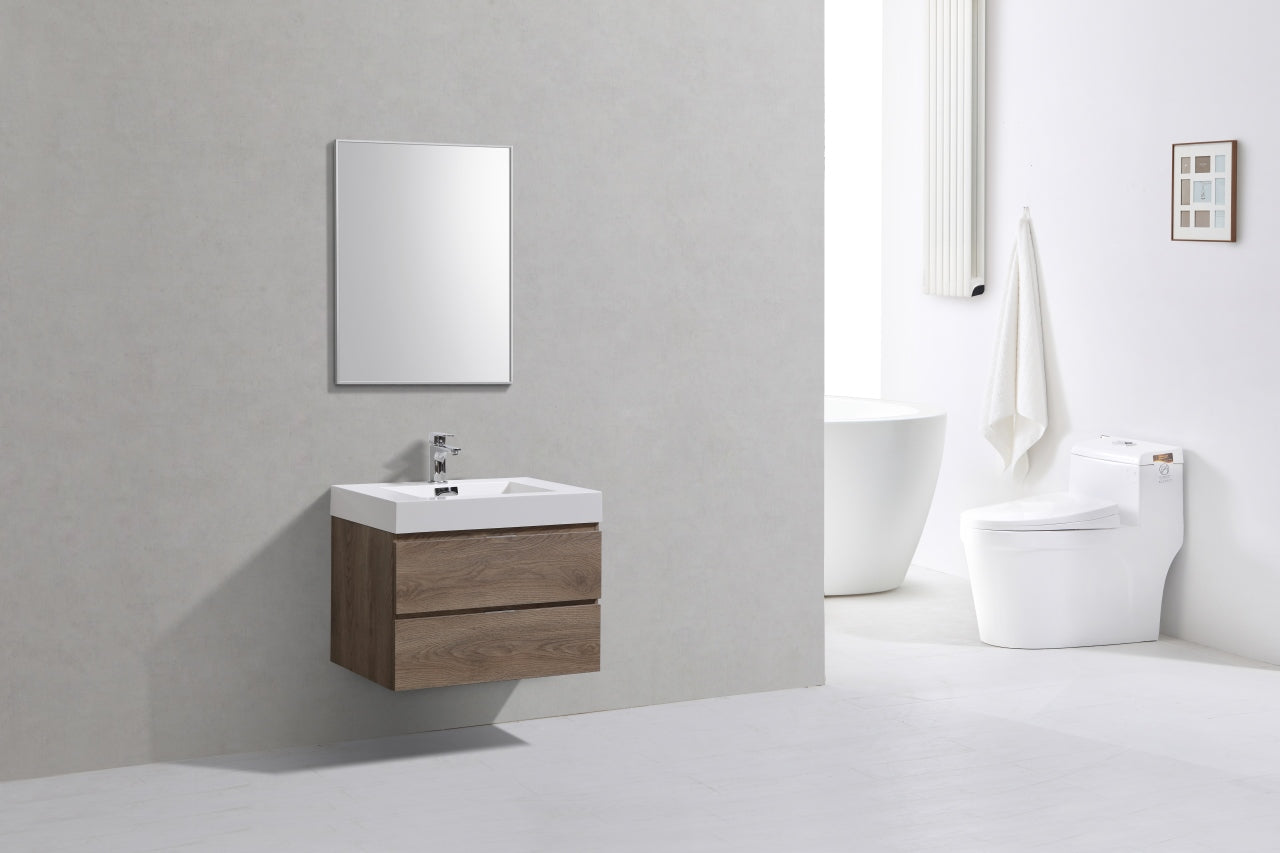 Bliss 30" Butternut Wood Wall Mount Modern Bathroom Vanity
