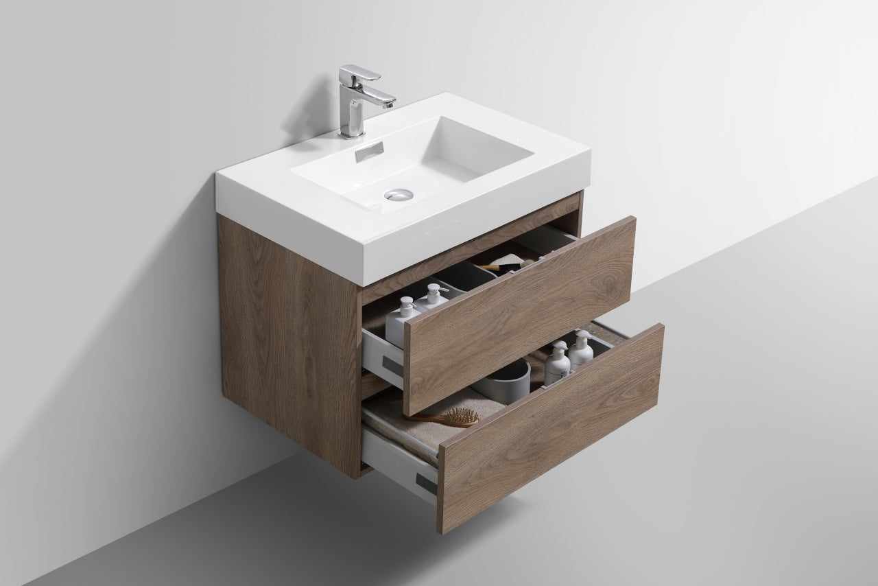 Bliss 30" Butternut Wood Wall Mount Modern Bathroom Vanity