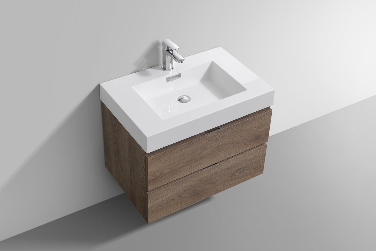 Bliss 30" Butternut Wood Wall Mount Modern Bathroom Vanity