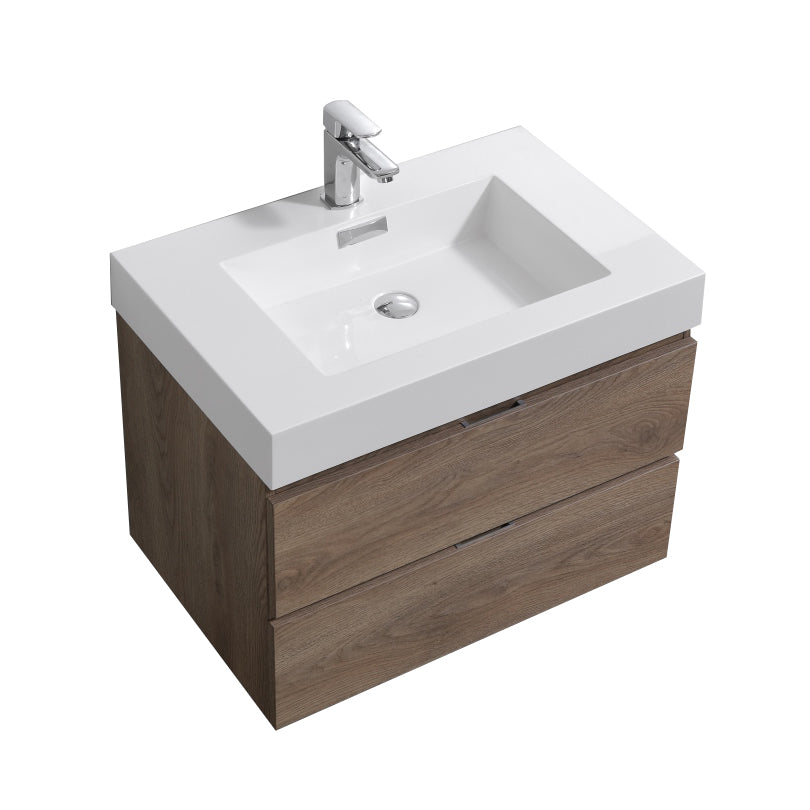 Bliss 30" Butternut Wood Wall Mount Modern Bathroom Vanity