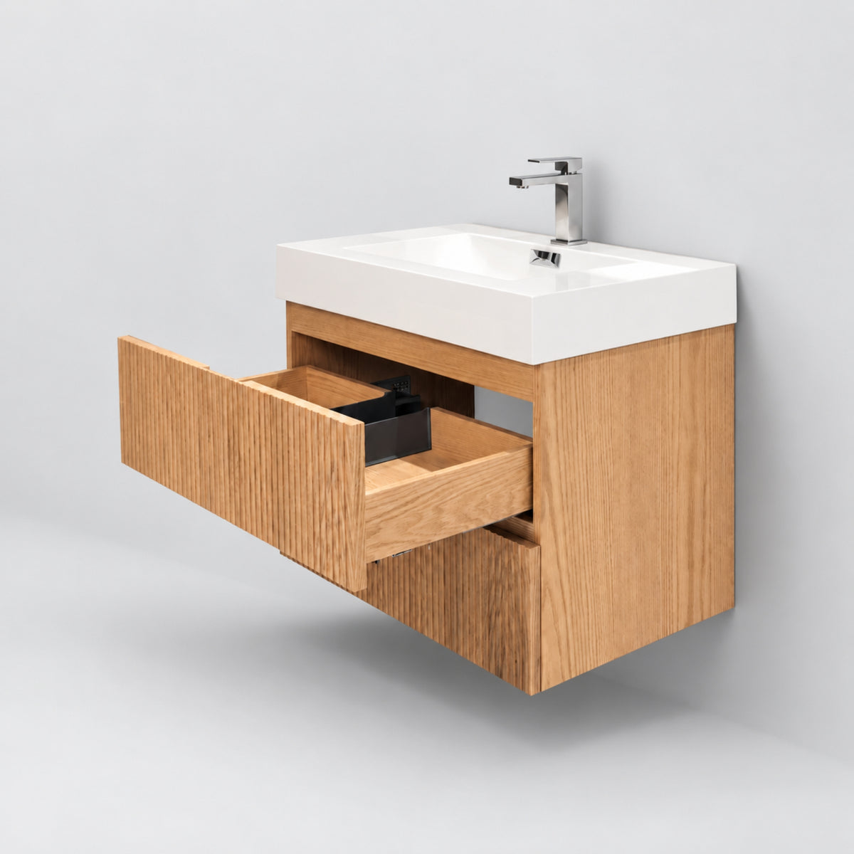Bliss 30" Fluted Oakwood Single Sink Wall Mount Vanity - ETA Mid Of Oct