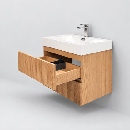 Bliss 30" Fluted Oakwood Single Sink Wall Mount Vanity - ETA Mid Of Oct