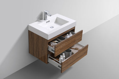 Bliss 30" High Glossy Chestnut Wood Mount Modern Bathroom Vanity