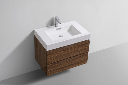 Bliss 30" High Glossy Chestnut Wood Mount Modern Bathroom Vanity