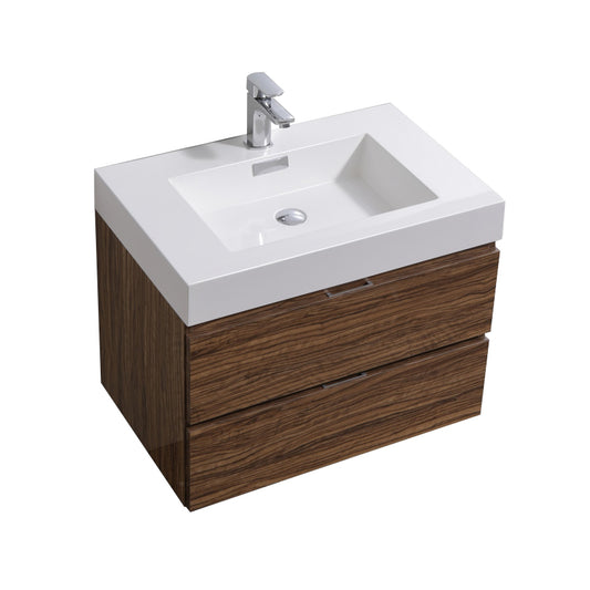 Bliss 30" High Glossy Chestnut Wood Mount Modern Bathroom Vanity