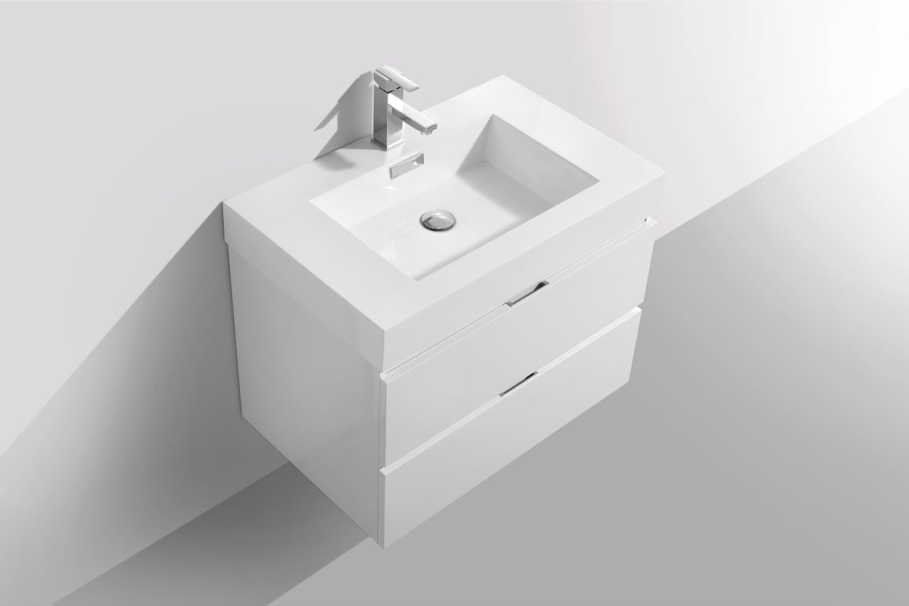 Bliss 30" High Gloss White Wall Mount Modern Bathroom Vanity
