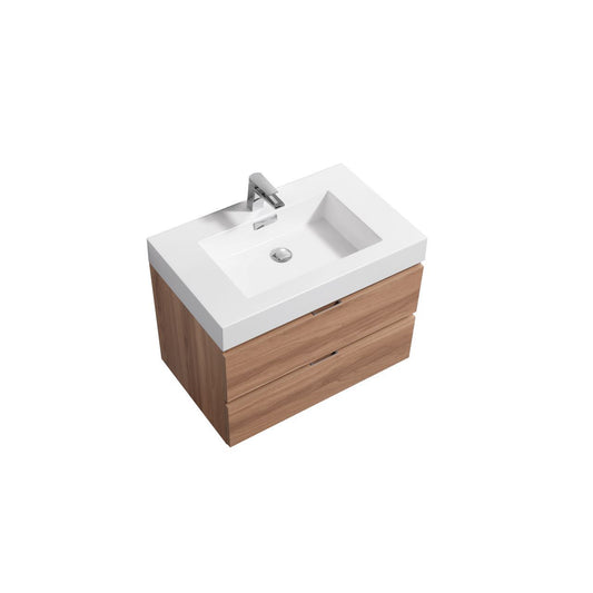 Bliss 30" Honey Oak Wood Wall Mount Modern Bathroom Vanity