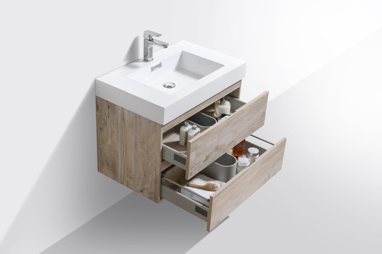 Bliss 30" Nature Wood Wall Mount Modern Bathroom Vanity