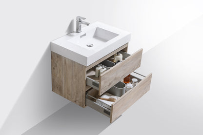Bliss 30" Nature Wood Wall Mount Modern Bathroom Vanity