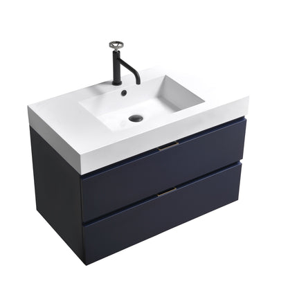 Bliss 36" Navy Blue Wall Mount Modern Bathroom Vanity
