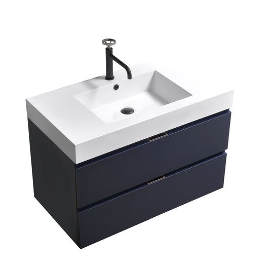 Bliss 36" Navy Blue Wall Mount Modern Bathroom Vanity