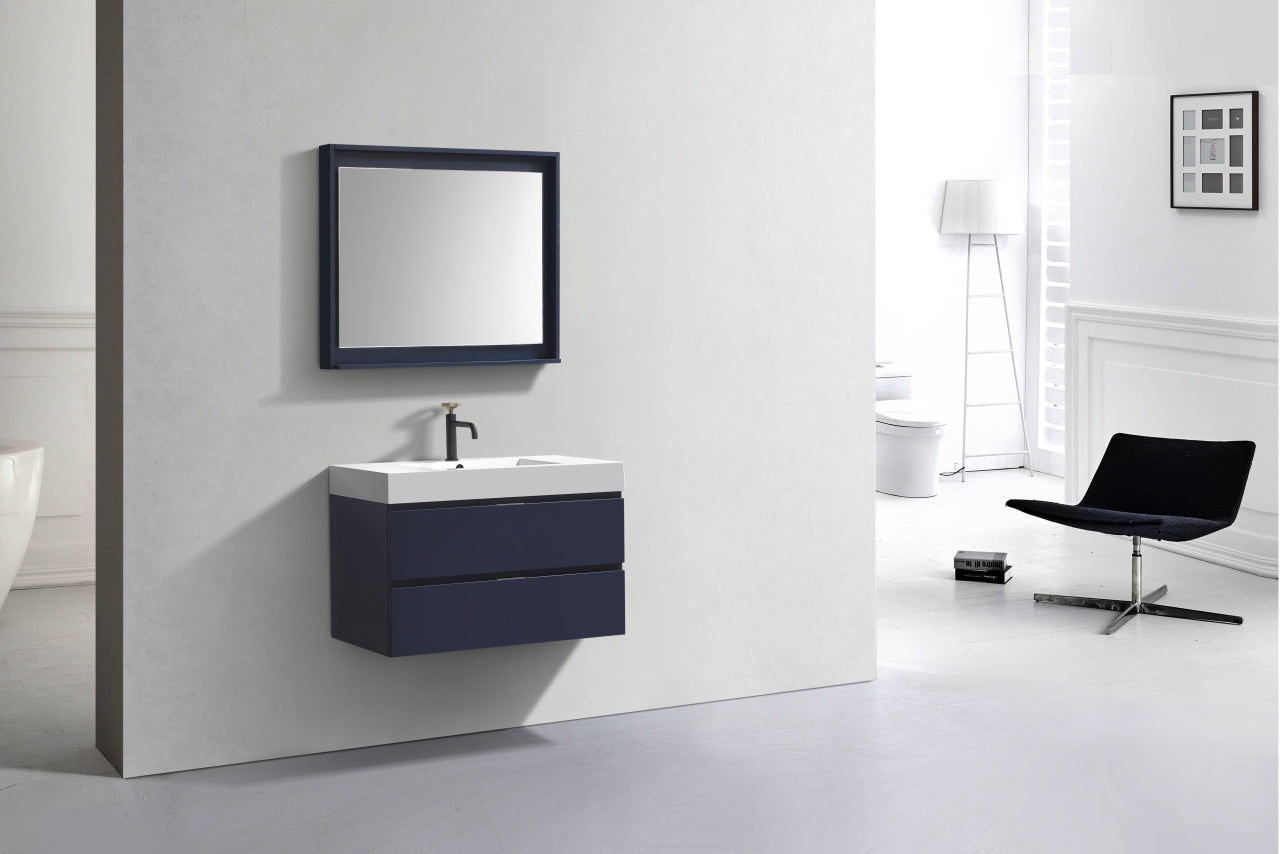 Bliss 36" Navy Blue Wall Mount Modern Bathroom Vanity