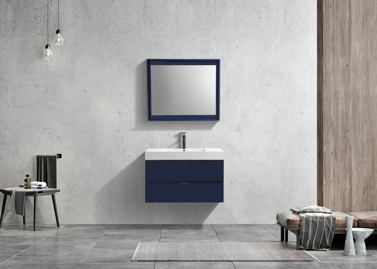 Bliss 36" Navy Blue Wall Mount Modern Bathroom Vanity