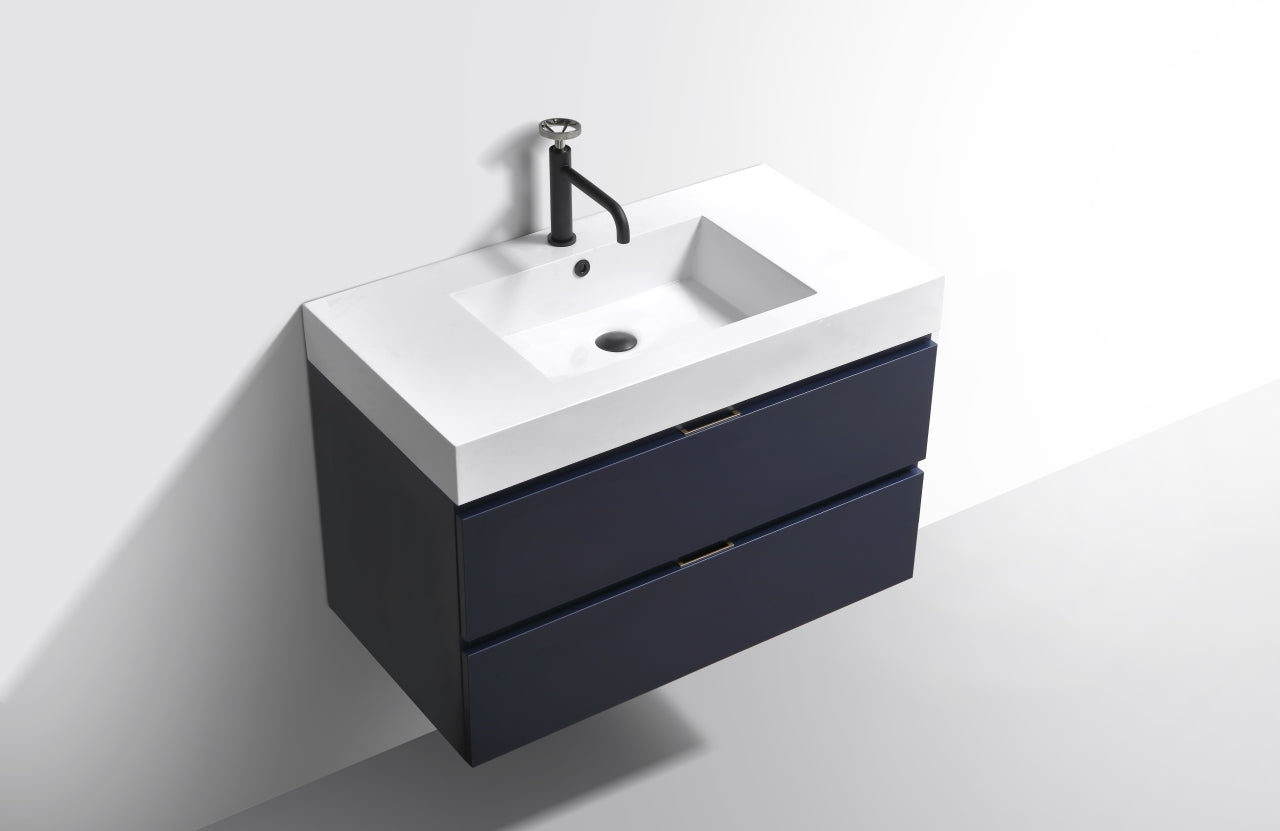 Bliss 36" Navy Blue Wall Mount Modern Bathroom Vanity
