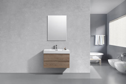 Bliss 36" Butternut Wood Wall Mount Modern Bathroom Vanity