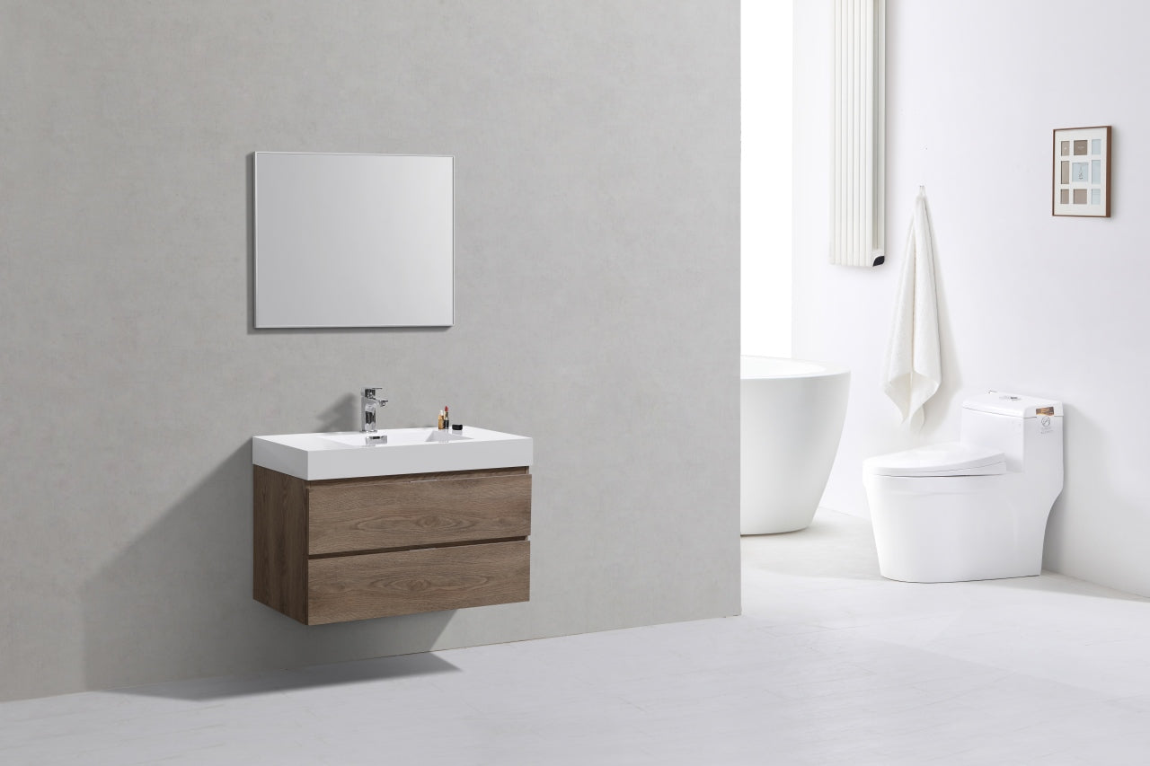 Bliss 36" Butternut Wood Wall Mount Modern Bathroom Vanity