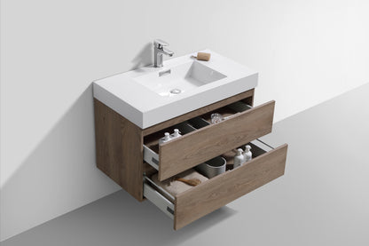 Bliss 36" Butternut Wood Wall Mount Modern Bathroom Vanity