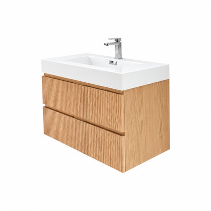 Bliss 36" Fluted Oakwood Single Sink Wall Mount Vanity - ETA Later Sept