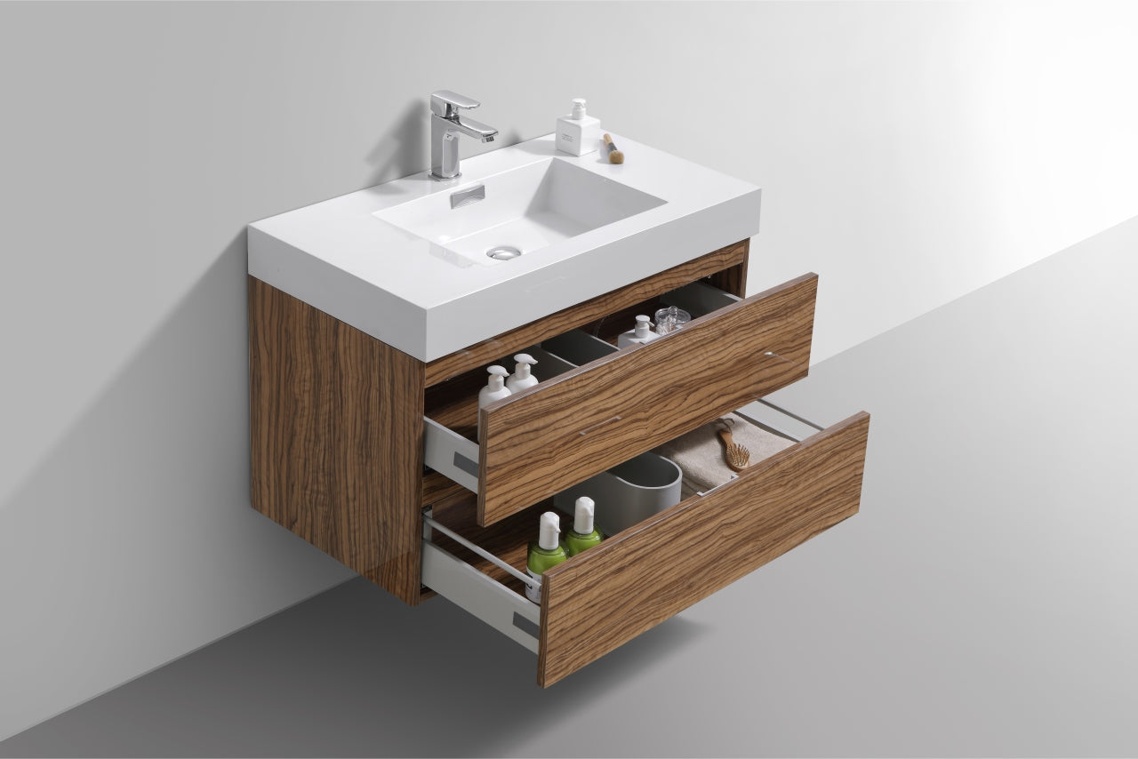Bliss 36" High Gloss Chestnut Wall Mount Modern Bathroom Vanity