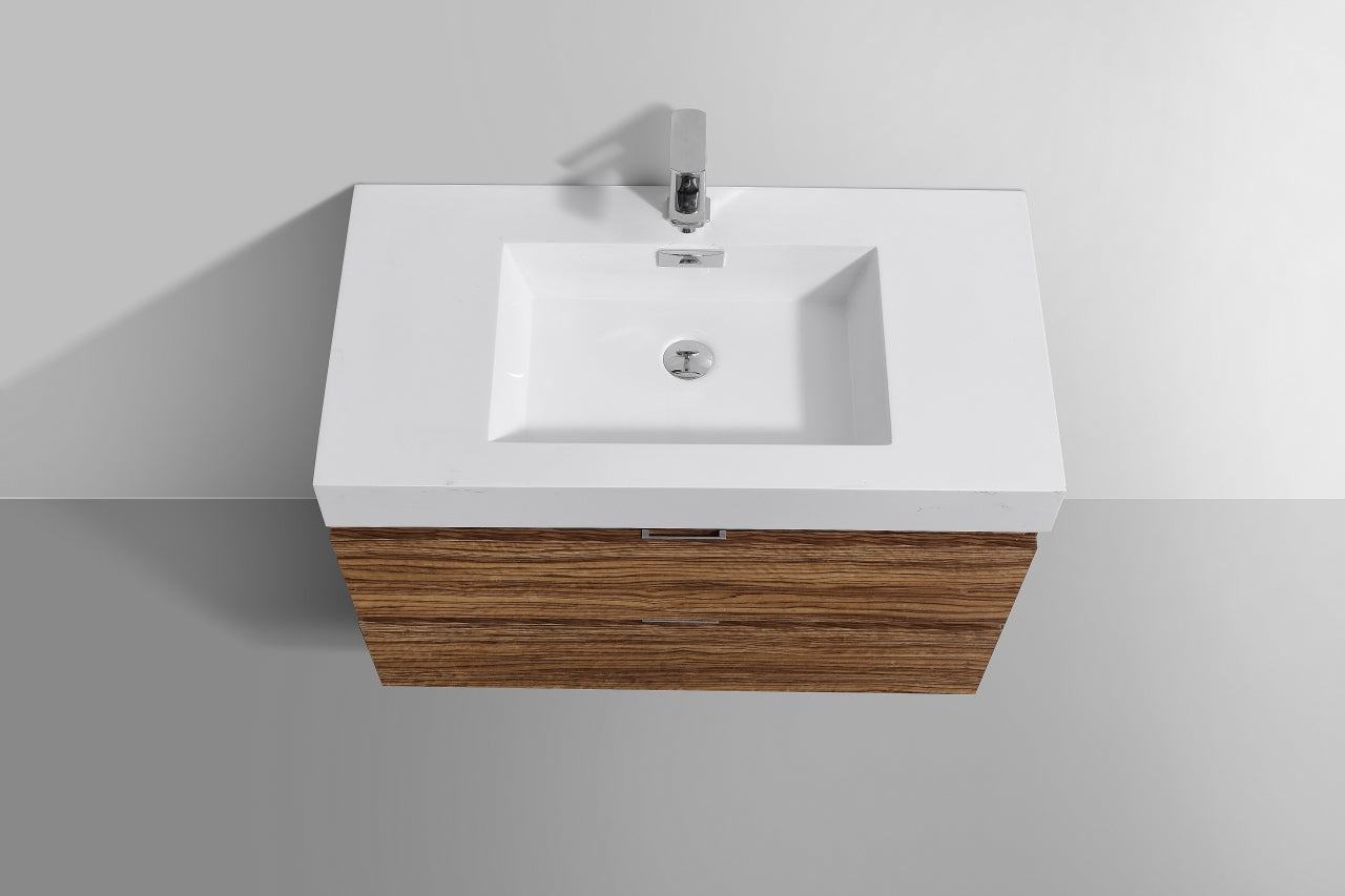Bliss 36" High Gloss Chestnut Wall Mount Modern Bathroom Vanity
