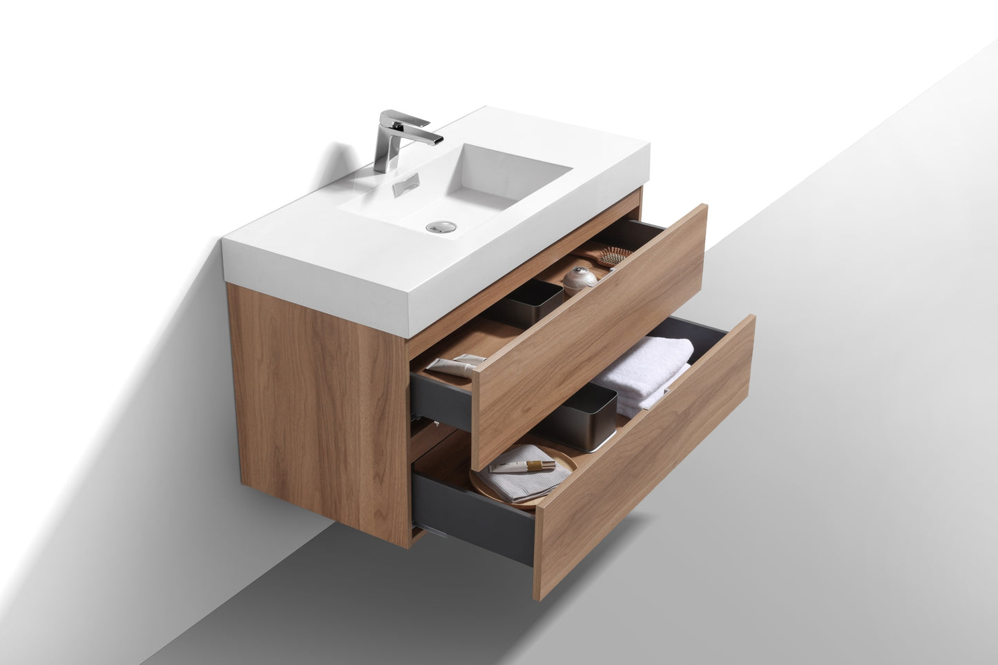 Bliss 36" Honey Oak Wall Mount Modern Bathroom Vanity