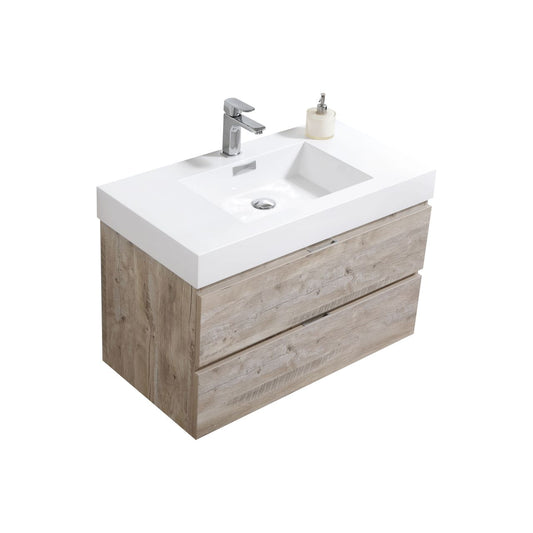 Bliss 36" Nature Wood Wall Mount Modern Bathroom Vanity