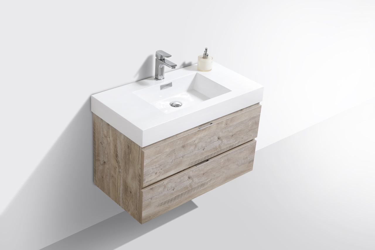 Bliss 36" Nature Wood Wall Mount Modern Bathroom Vanity