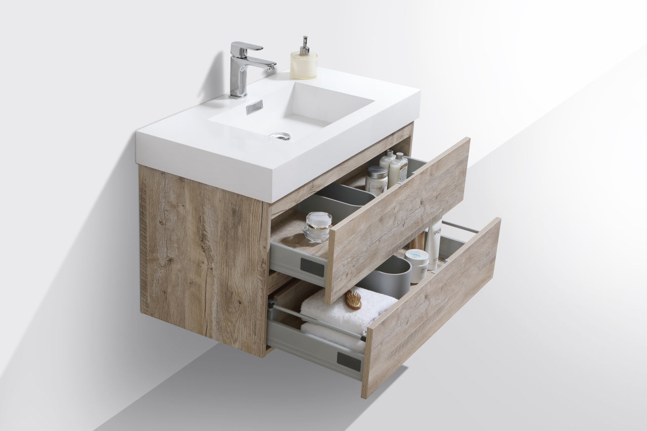 Bliss 36" Nature Wood Wall Mount Modern Bathroom Vanity