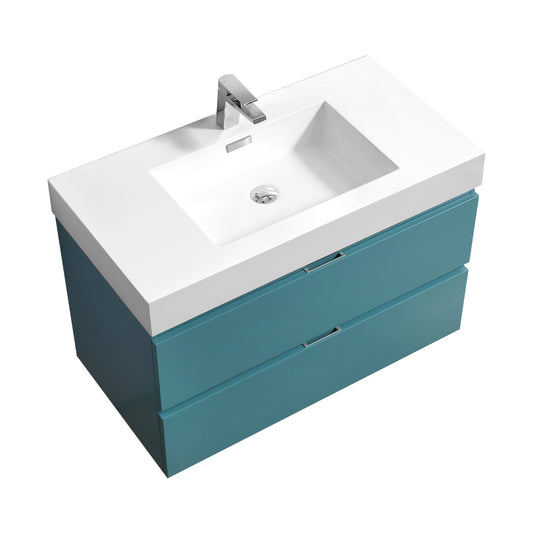 Bliss 36" Teal Green Wall Mount Modern Bathroom Vanity