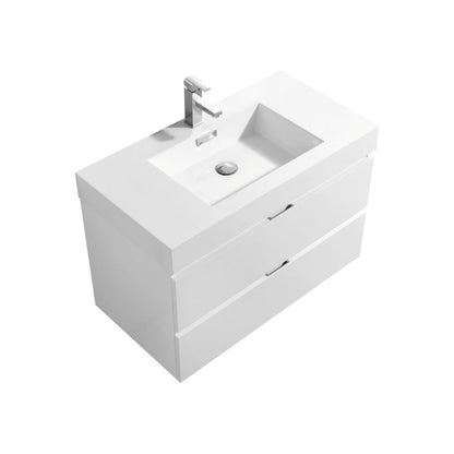 Bliss 36" High Glossy White Wall Mount Modern Bathroom Vanity