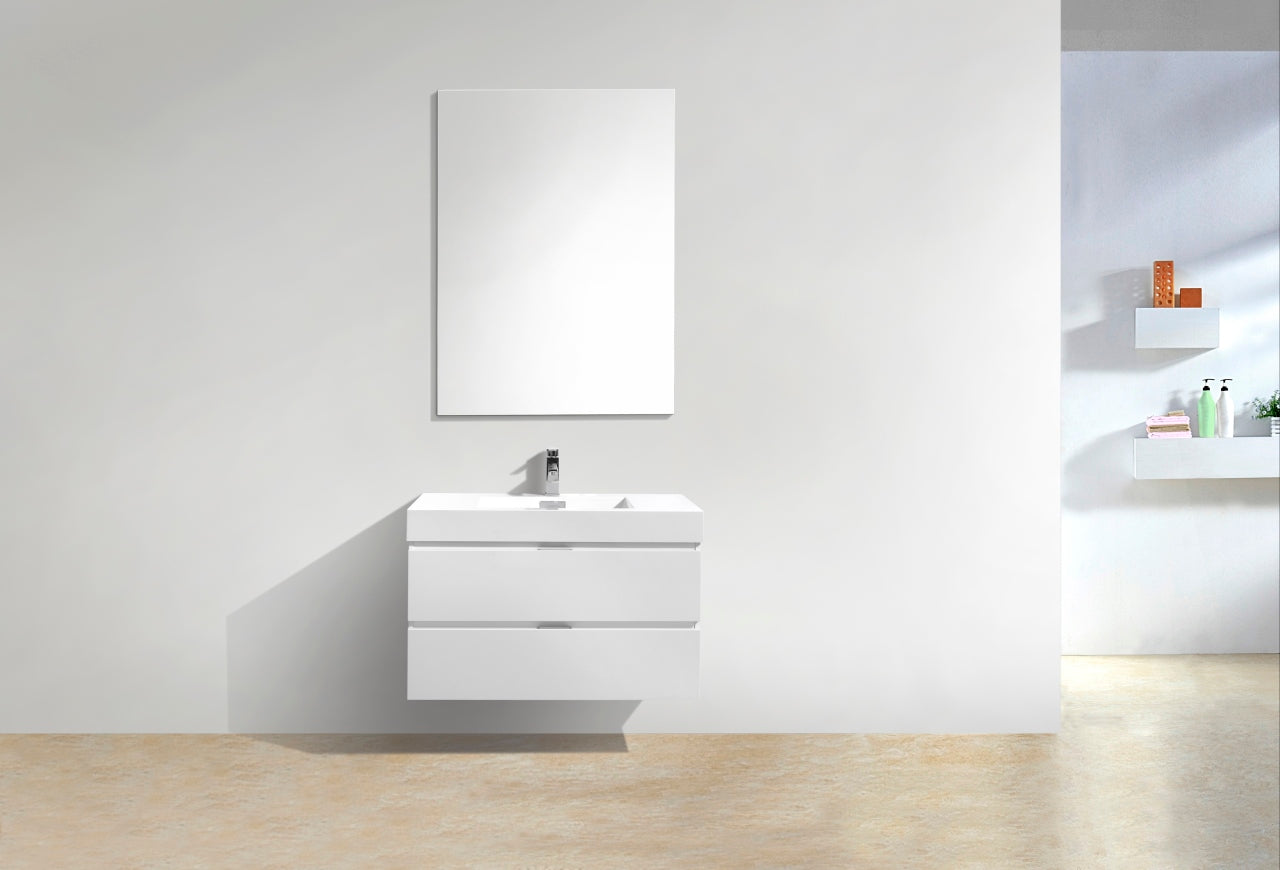 Bliss 36" High Glossy White Wall Mount Modern Bathroom Vanity