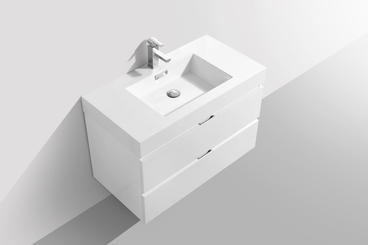 Bliss 36" High Glossy White Wall Mount Modern Bathroom Vanity