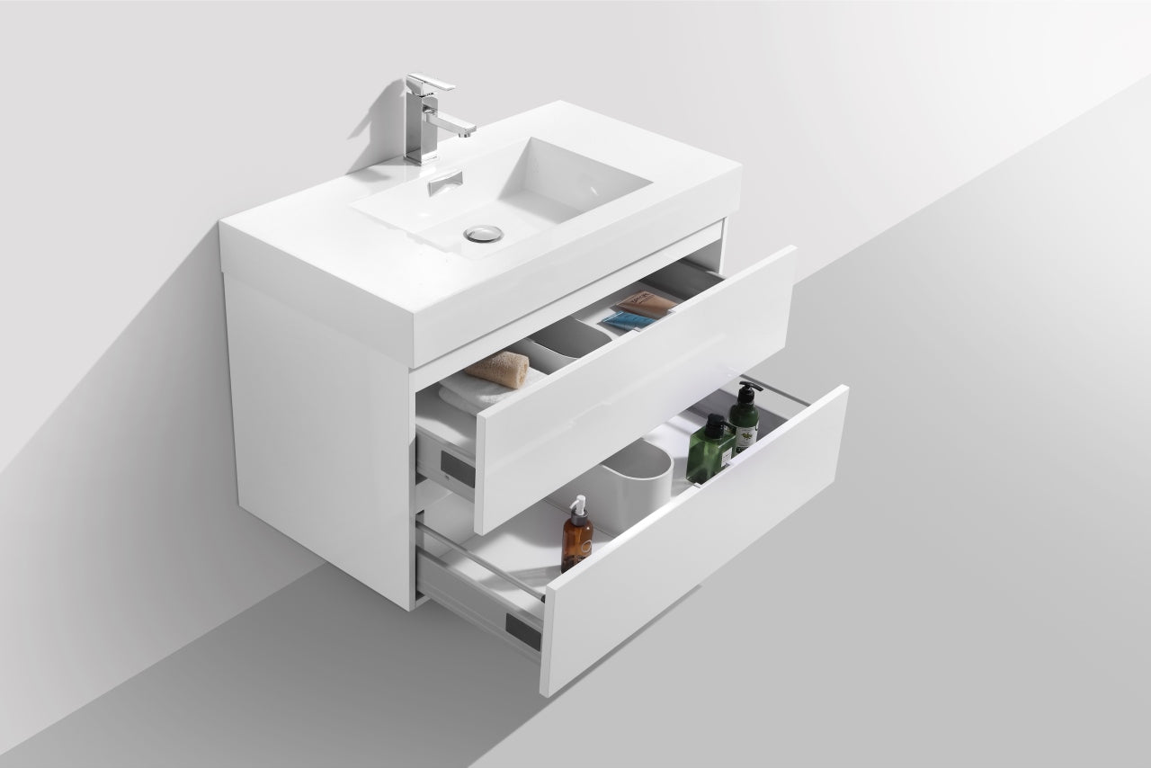 Bliss 36" High Glossy White Wall Mount Modern Bathroom Vanity