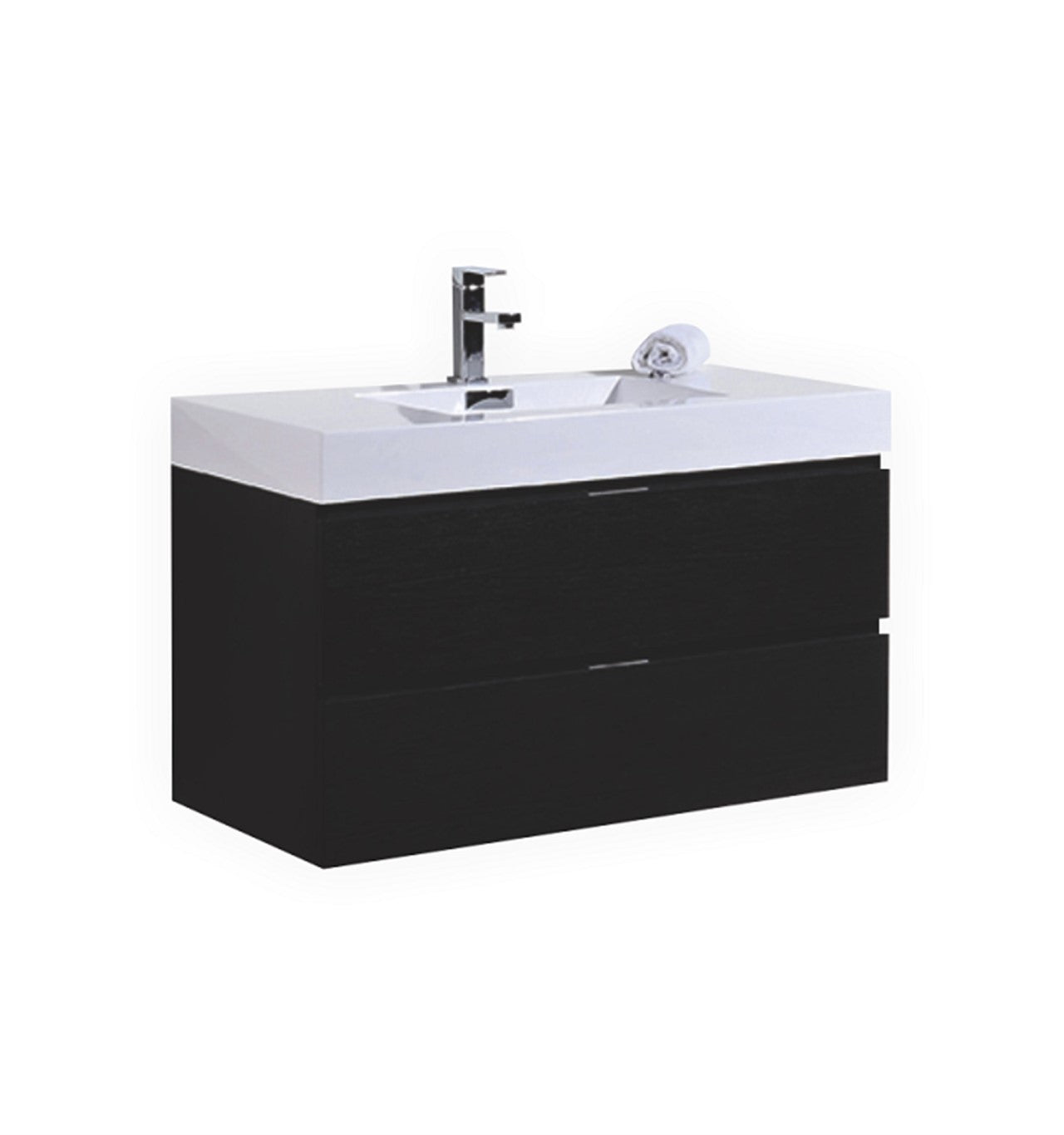 Bliss 40" Black Wood Wall Mount Modern Bathroom Vanity