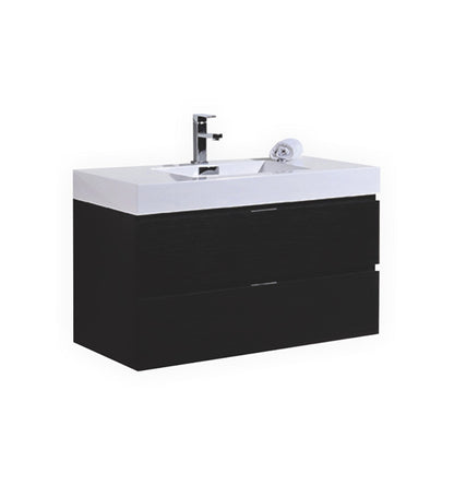Bliss 40" Black Wood Wall Mount Modern Bathroom Vanity