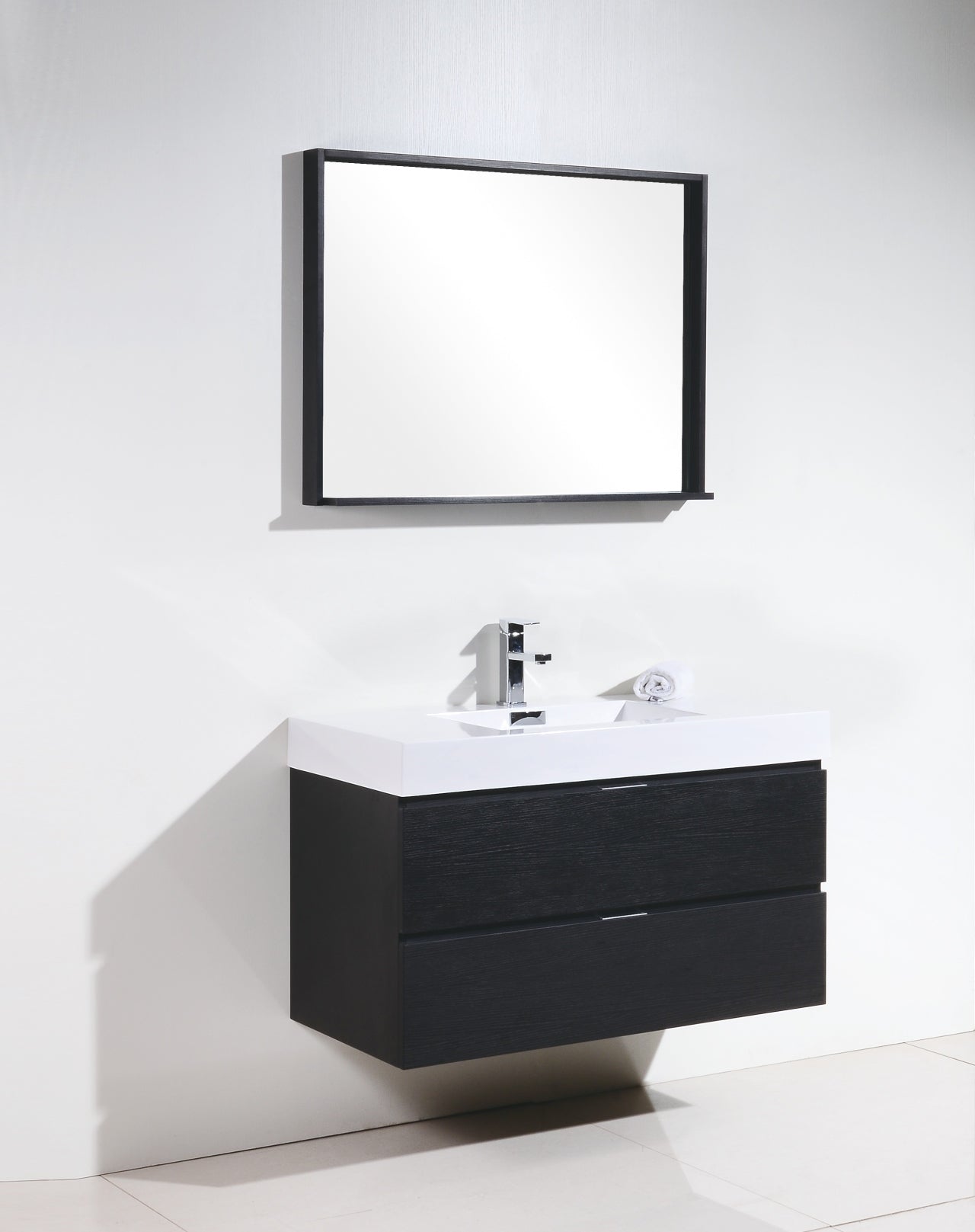 Bliss 40" Black Wood Wall Mount Modern Bathroom Vanity