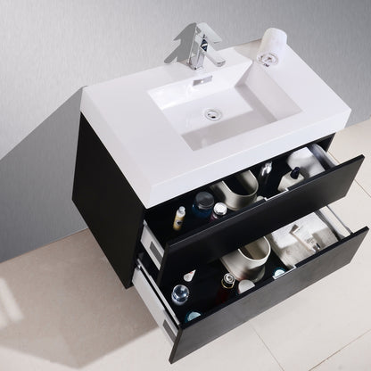 Bliss 40" Black Wood Wall Mount Modern Bathroom Vanity
