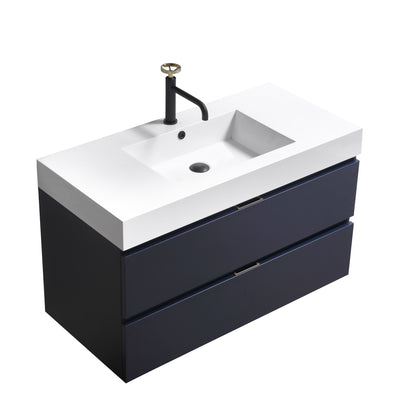 Bliss 40" Navy Blue Wood Wall Mount Modern Bathroom Vanity
