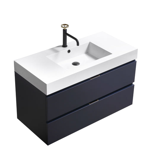 Bliss 40" Navy Blue Wood Wall Mount Modern Bathroom Vanity