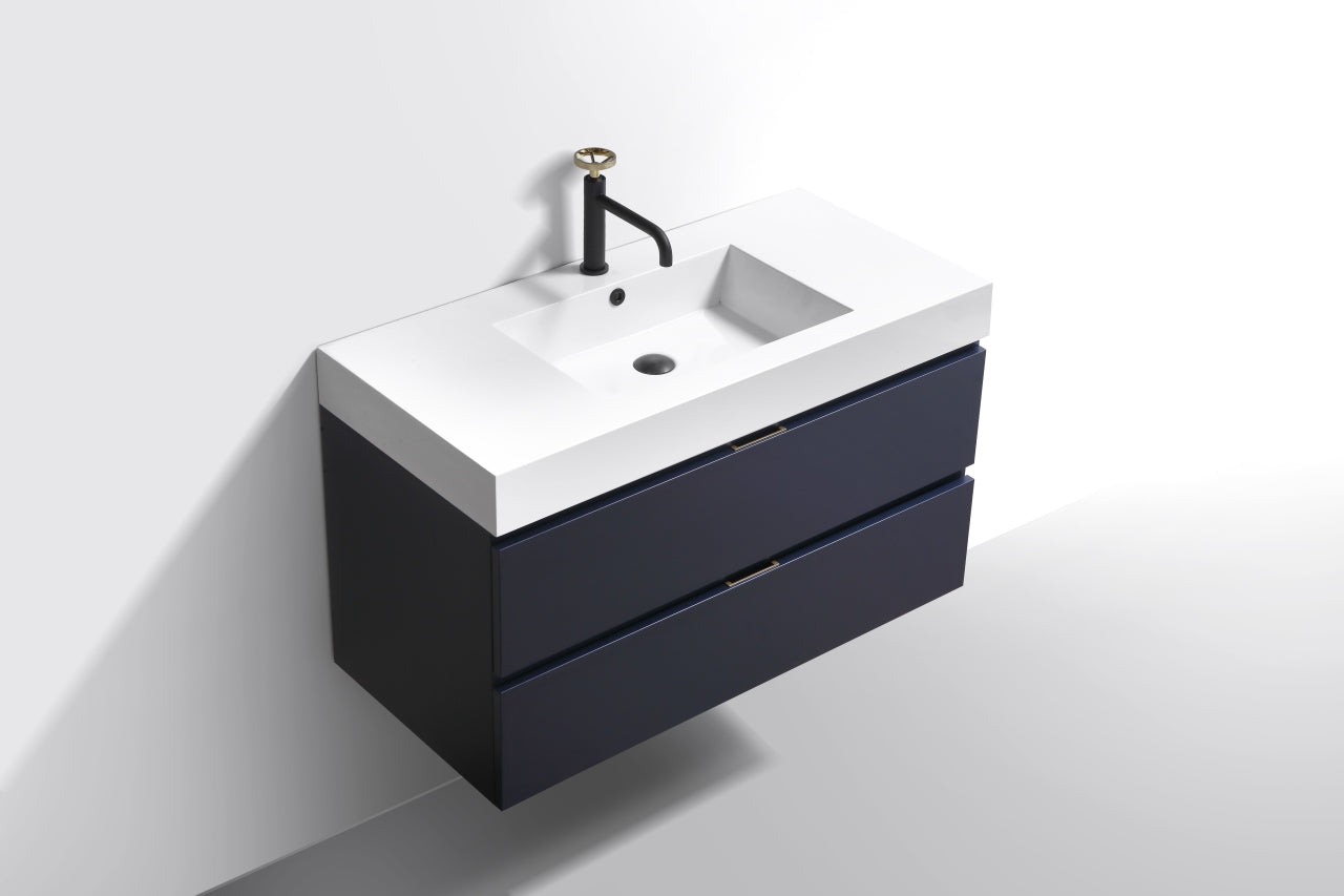 Bliss 40" Navy Blue Wood Wall Mount Modern Bathroom Vanity