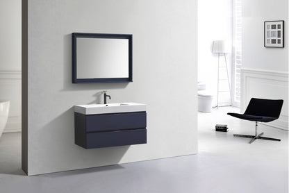 Bliss 40" Navy Blue Wood Wall Mount Modern Bathroom Vanity