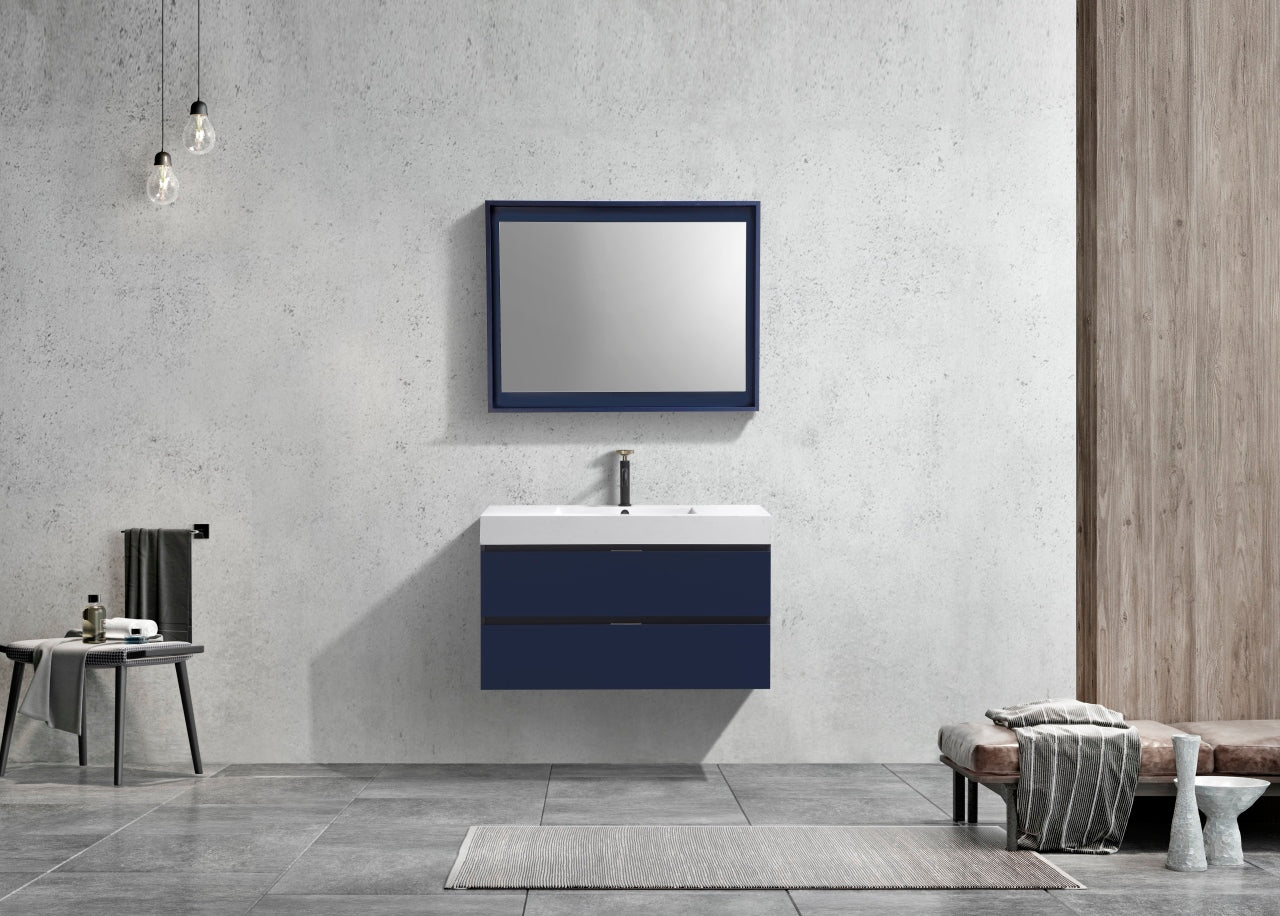 Bliss 40" Navy Blue Wood Wall Mount Modern Bathroom Vanity