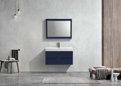 Bliss 40" Navy Blue Wood Wall Mount Modern Bathroom Vanity