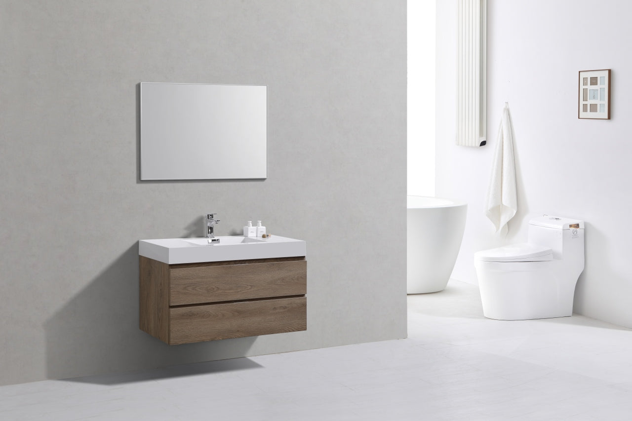 Bliss 40" Butternut Wood Wall Mount Modern Bathroom Vanity
