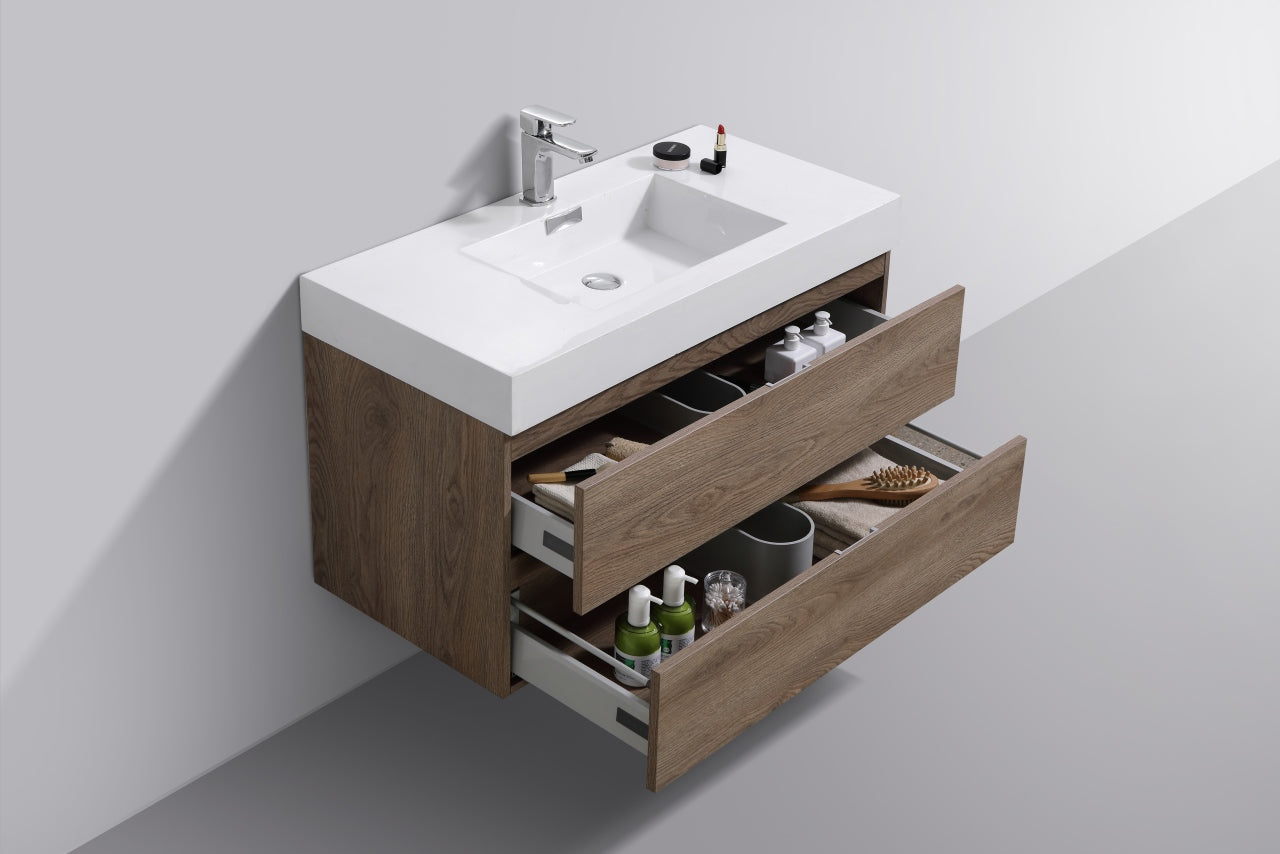 Bliss 40" Butternut Wood Wall Mount Modern Bathroom Vanity