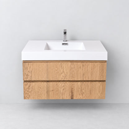 Bliss 40" Fluted Oakwood Single Sink Wall Mount Vanity -  ETA Mid of Oct