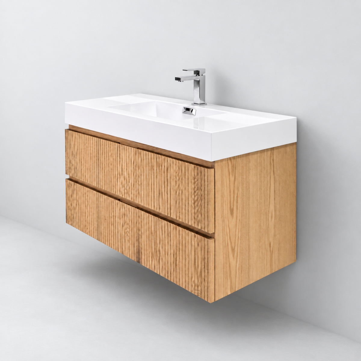 Bliss 40" Fluted Oakwood Single Sink Wall Mount Vanity -  ETA Mid of Oct