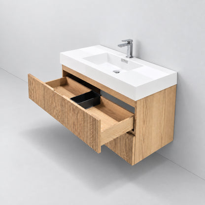 Bliss 40" Fluted Oakwood Single Sink Wall Mount Vanity -  ETA Mid of Oct